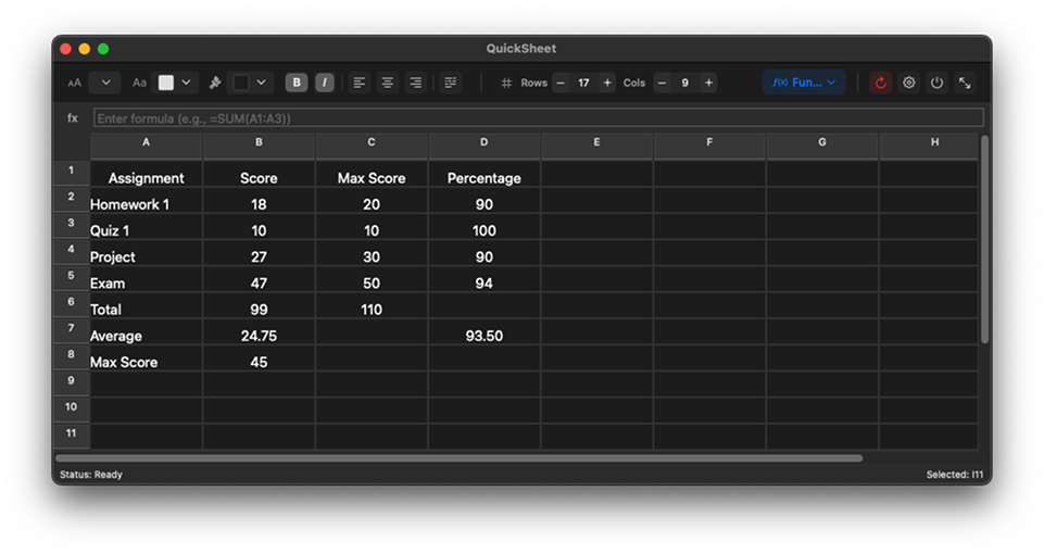 QuickSheet full view detached sheet